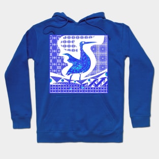 agami heron bird in mexican talavera pattern arts ecopop in blue azulejo Hoodie